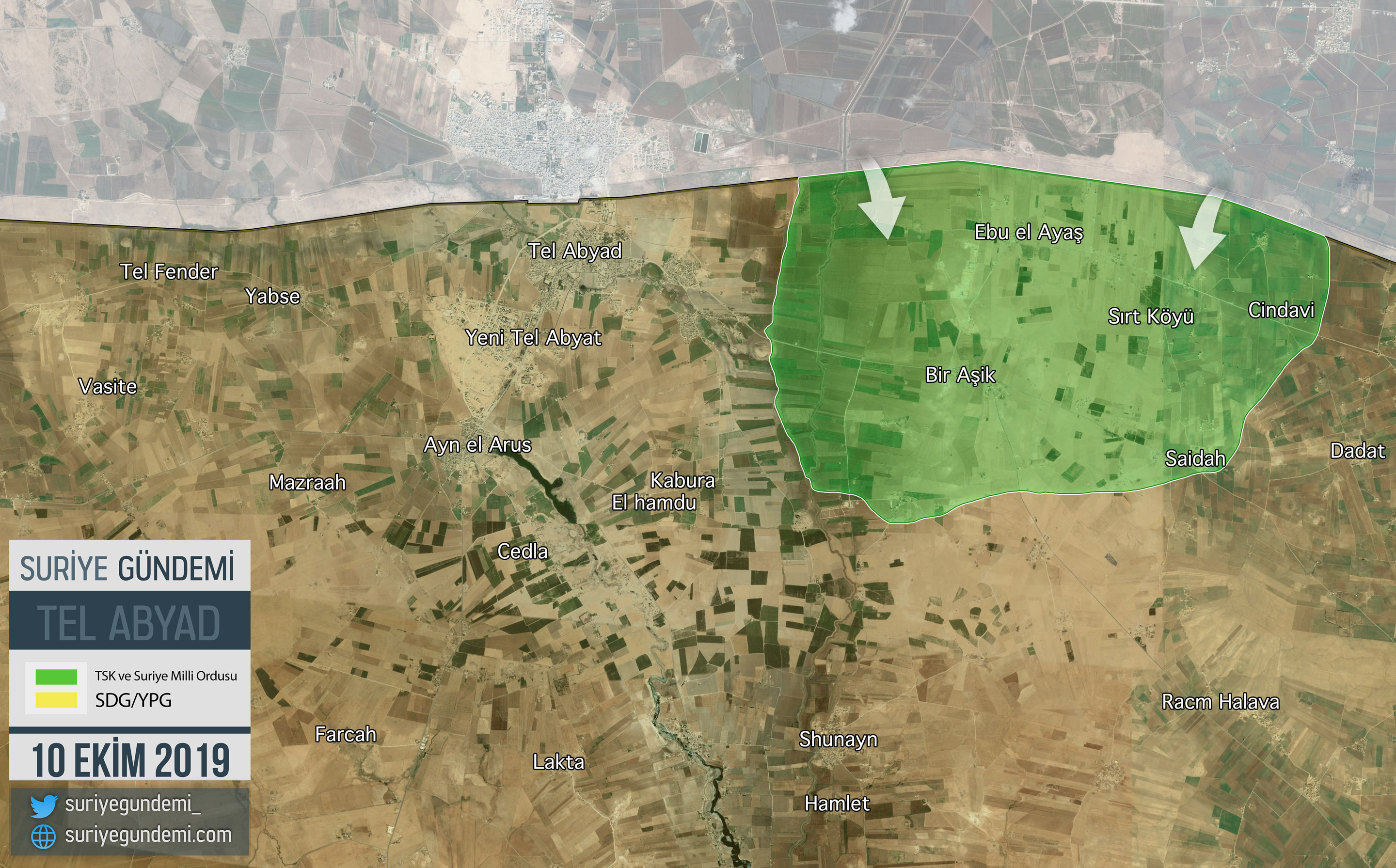 خريطة أولى المواقع التي سيطرت عليها القوات التركية في إطار عملية