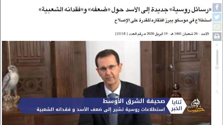رسائل روسية للأسد تصفه بالضعف وتشكك بشعبيته
