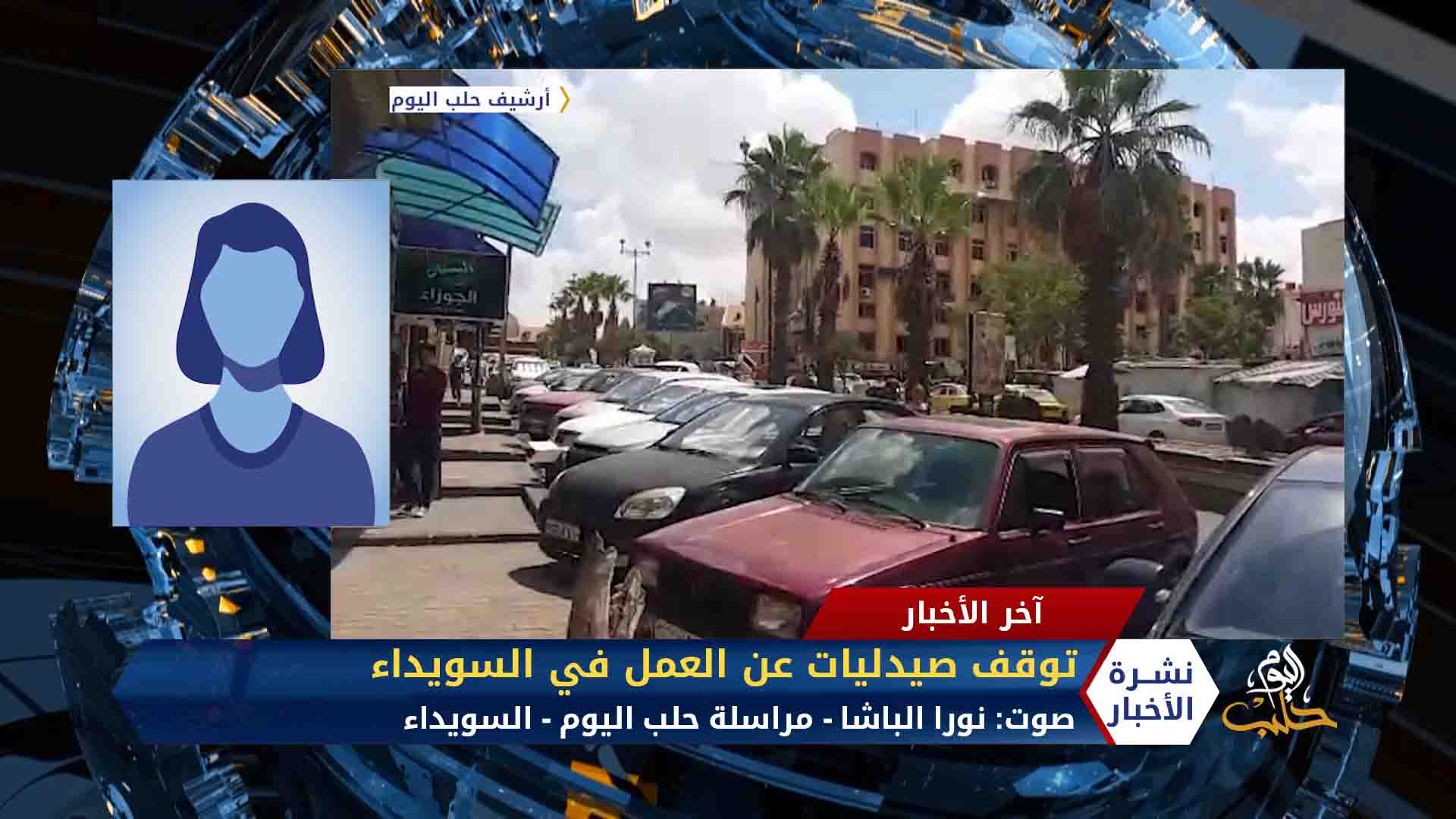 مداخلة مراسلة حلب اليوم نورا الباشا – توقف صيدليات عن العمل في السويداء