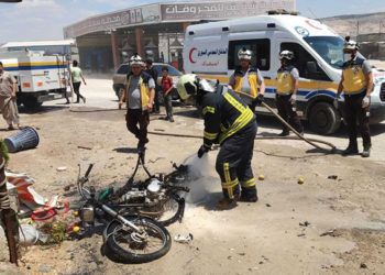 إصابة 3 أشخاص بينهم طفل بانفجار دراجة نارية مفخخة وسط مدينة عفرين بريف حلب الشمالي