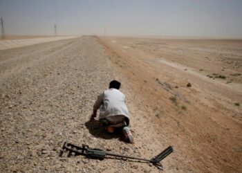 شاب يبحث عن الكمأة في صحراء سوريا